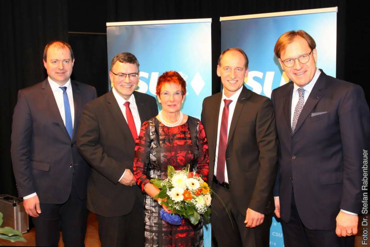 Landrat Michael Fahmller, Staatsminister Dr. Florian Herrmann, ehemalige MdL und Ehrenkreisvorsitzende Reserl Sem, MdL und Kreisvorsitzender Martin Wagle, stellvertretender Bezirkstagsprsident Dr. Thomas Prckl